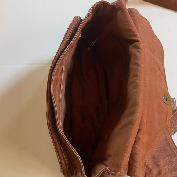 Fossil Tan Leather Crossbody Shoulder Bag With Adjustable Strap & Front Pockets - Picture 7 of 12